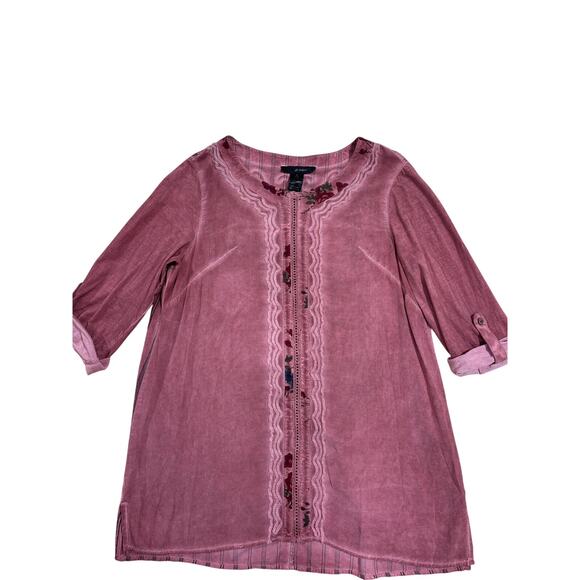 Ali Miles Women’s M Tunic Top – Rose blush Embroidered Floral Boho 3/4 Sleeve - Picture 2 of 9